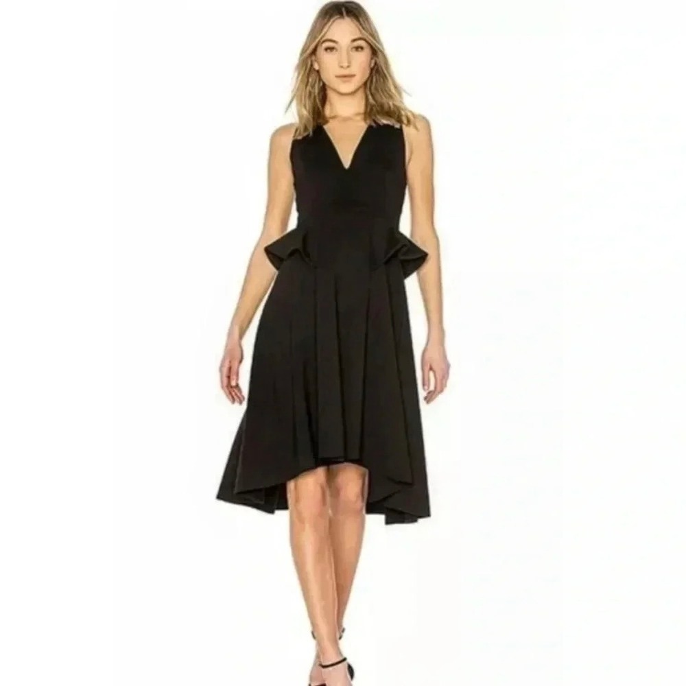 Elliatt Rapture Black Peplum High-Low V-Neck Midi Dress Sleeveless Women's Small